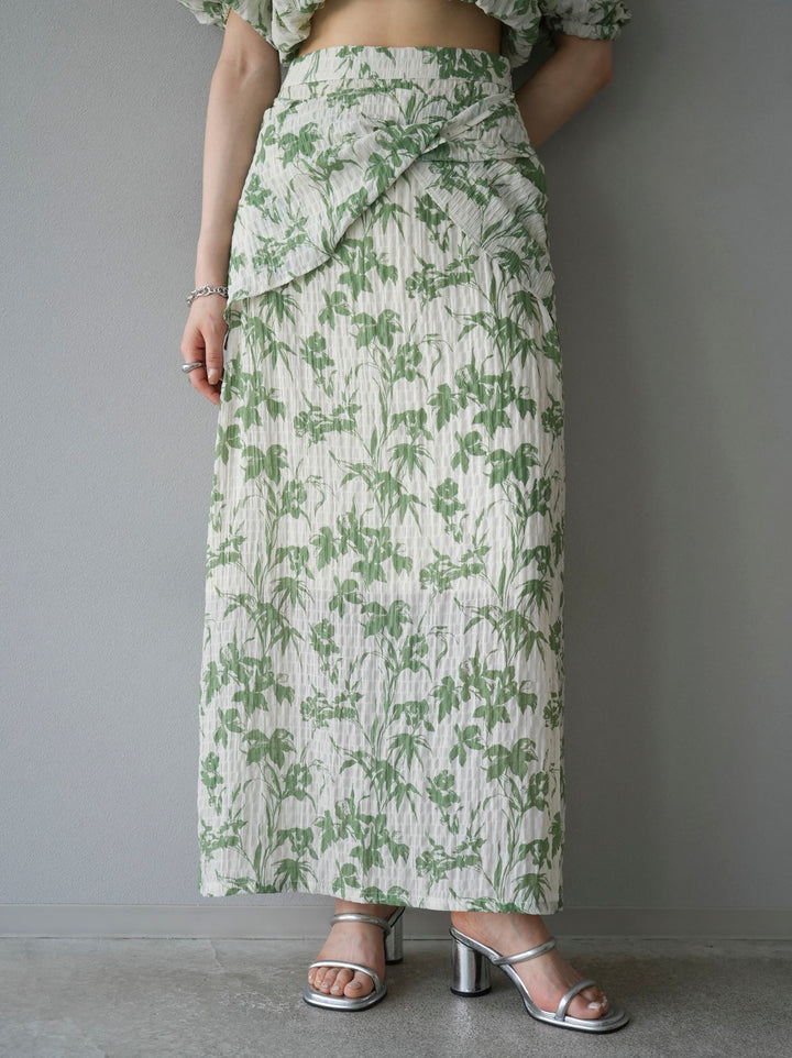 [Pre-order] Washer waist design flower pattern skirt/green