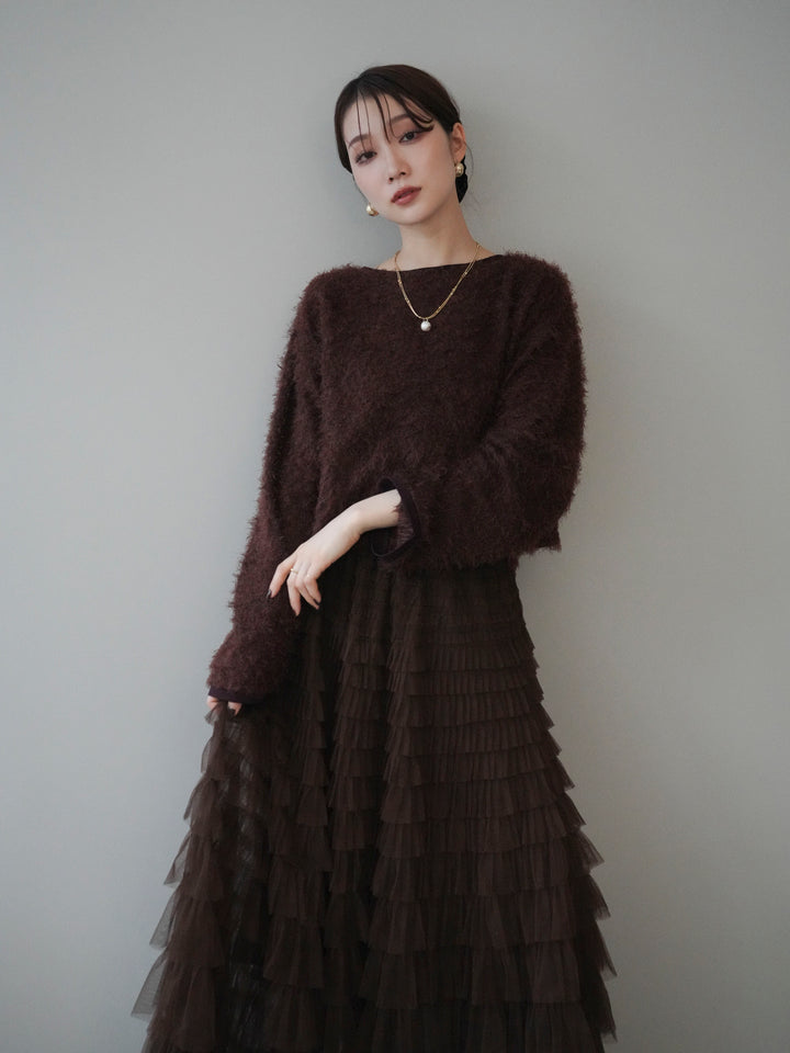 [予約]バイカラー2WAYシャギーニットカーディガン/brown