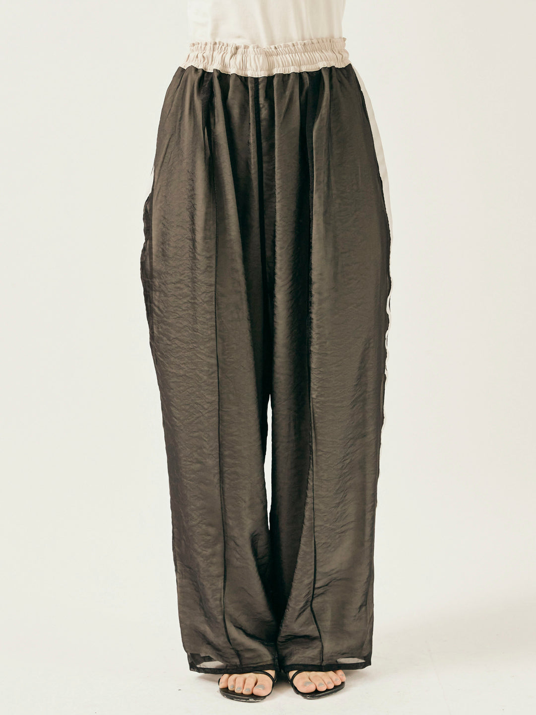 [予約]オーガンジーレイヤードサイドラインパンツ/ブラック