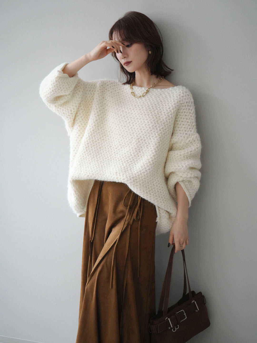 [予約]ワッフル編みオーバーニットプルオーバー/off