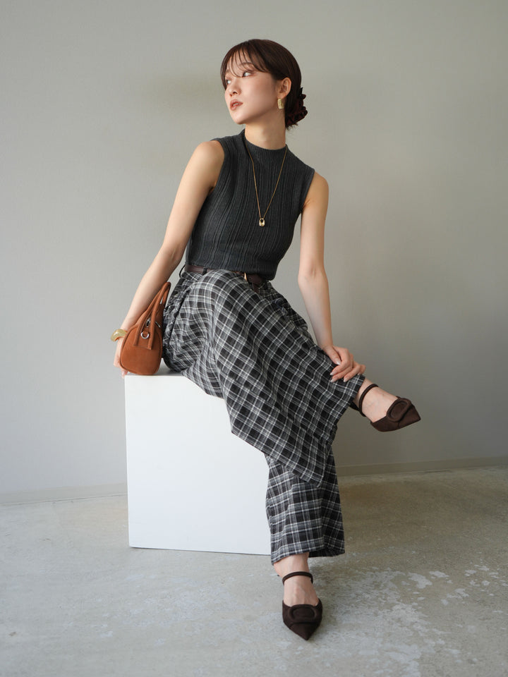 [予約]スリーブレスランダムリブニットトップス/グレー