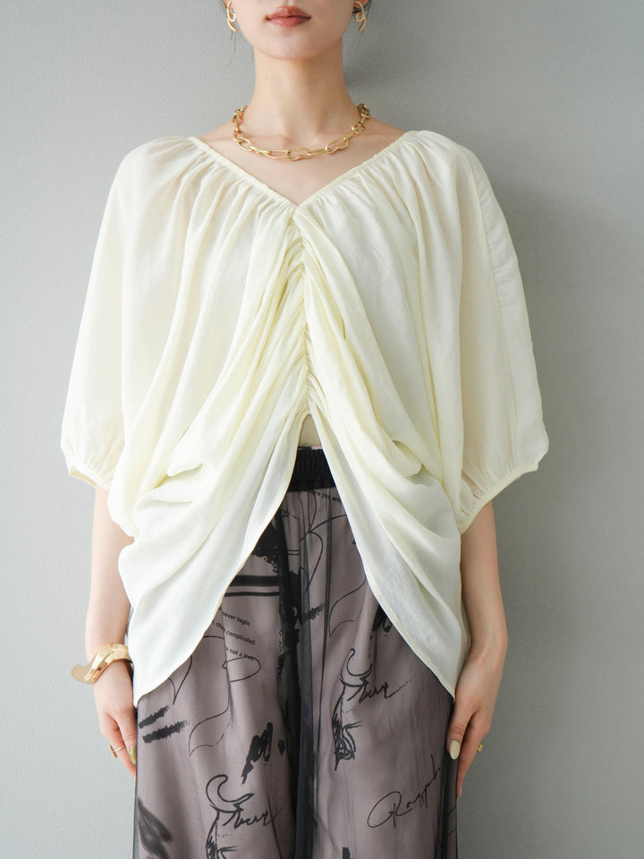[予約]ボリュームスリーブシアータックブラウス/アイボリー