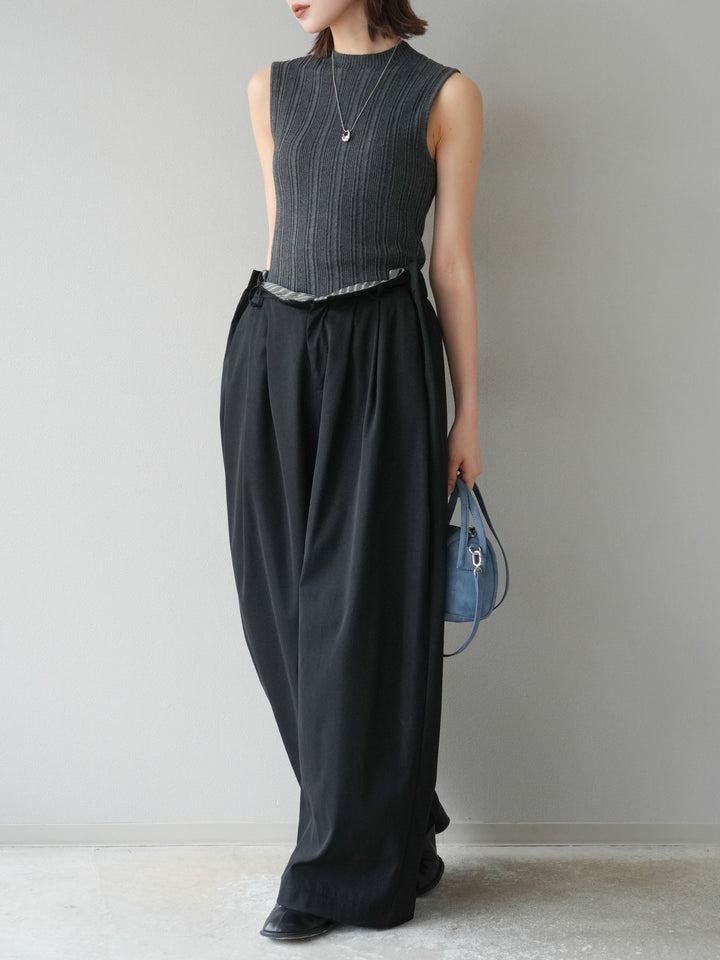 [予約]スリーブレスランダムリブニットトップス/グレー