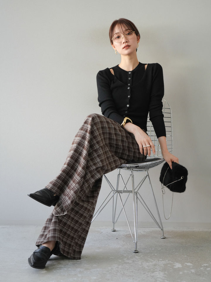 [予約]レイヤードデザインニットカーディガン/ブラック