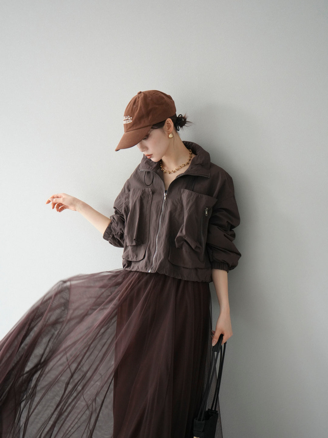 [予約]ポケットデザインショートブルゾン/ブラック