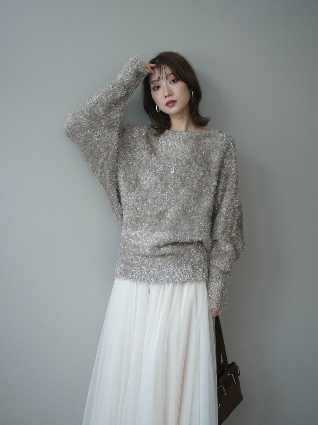 [予約]ラメシャギードルマンニットプルオーバー/beige