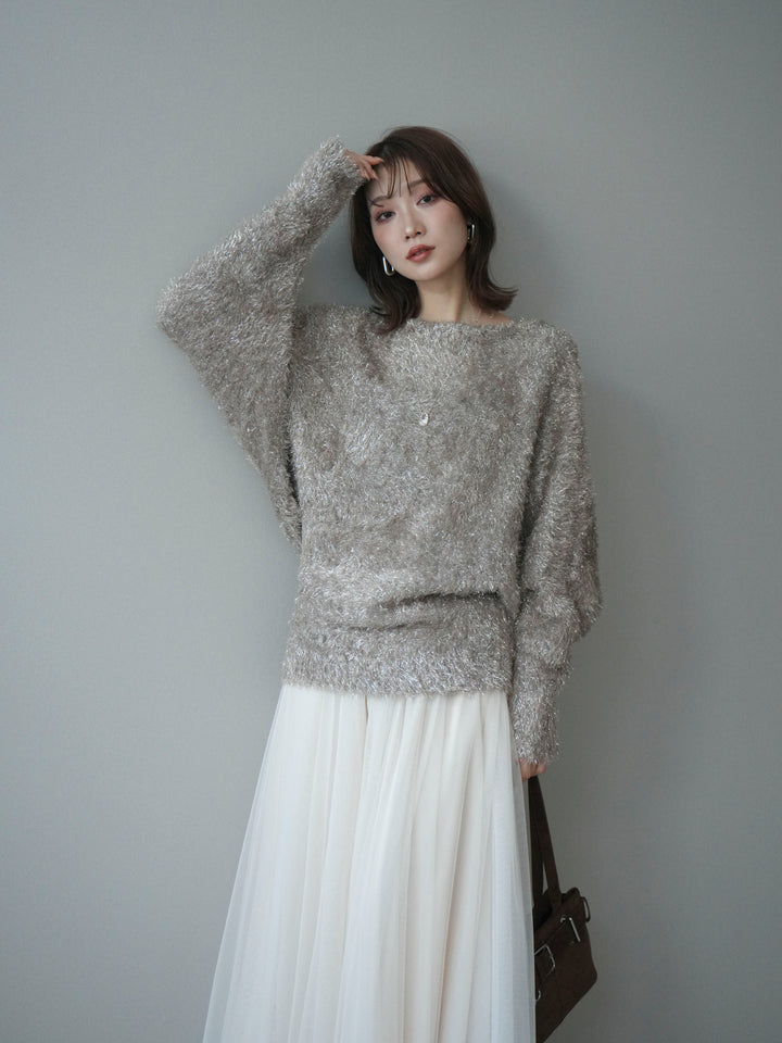 [予約]ラメシャギードルマンニットプルオーバー/beige