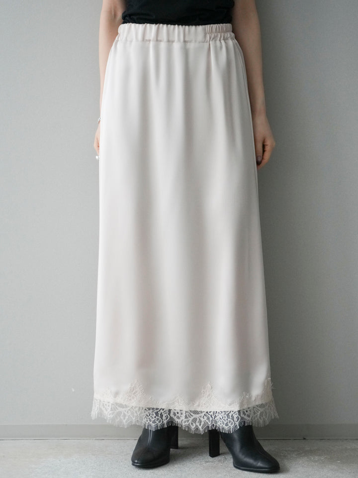 [予約]裾レースサテンナロースカート/ecru