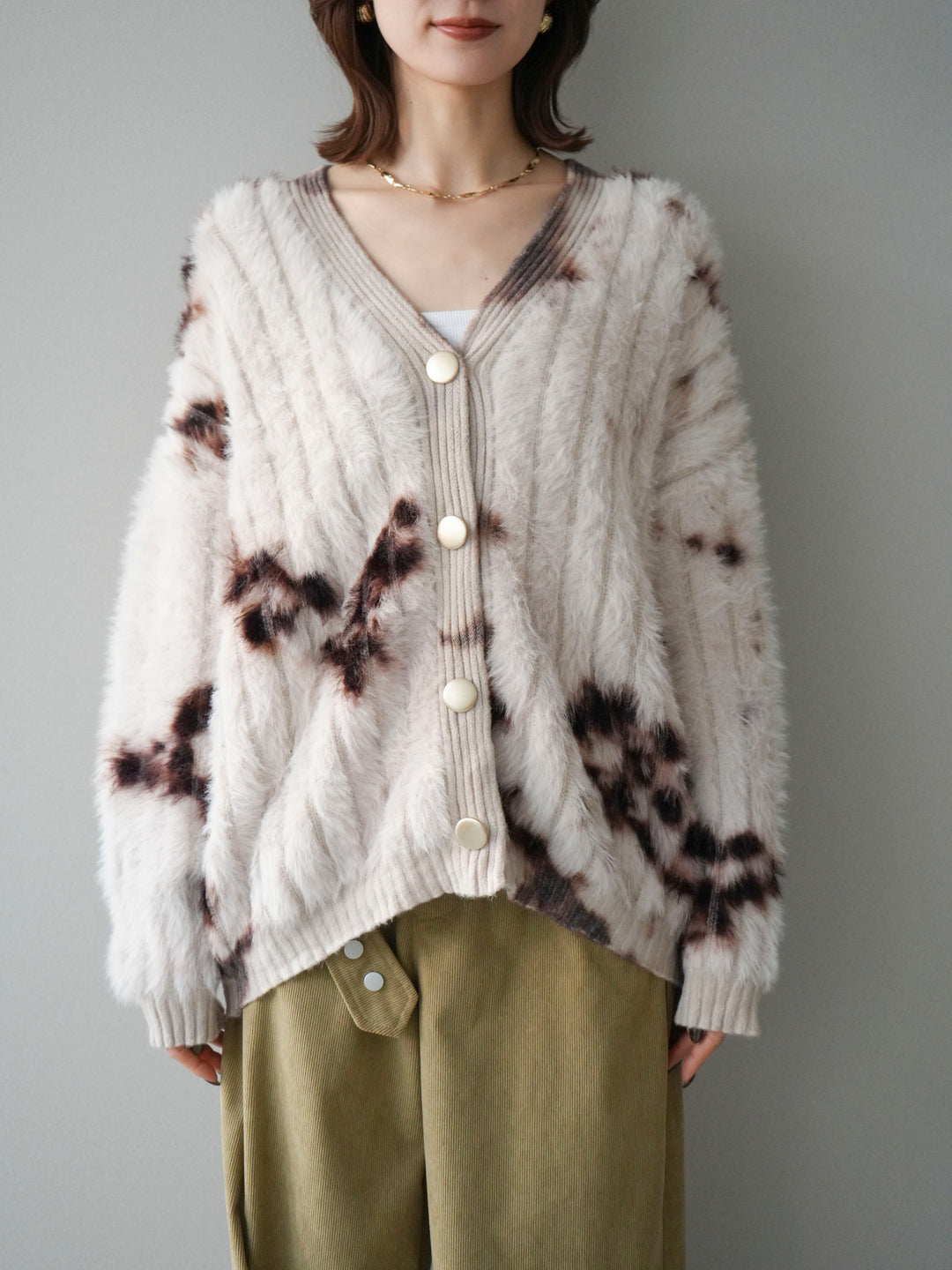[予約]ニュアンス柄シャギーニットカーディガン/ivory