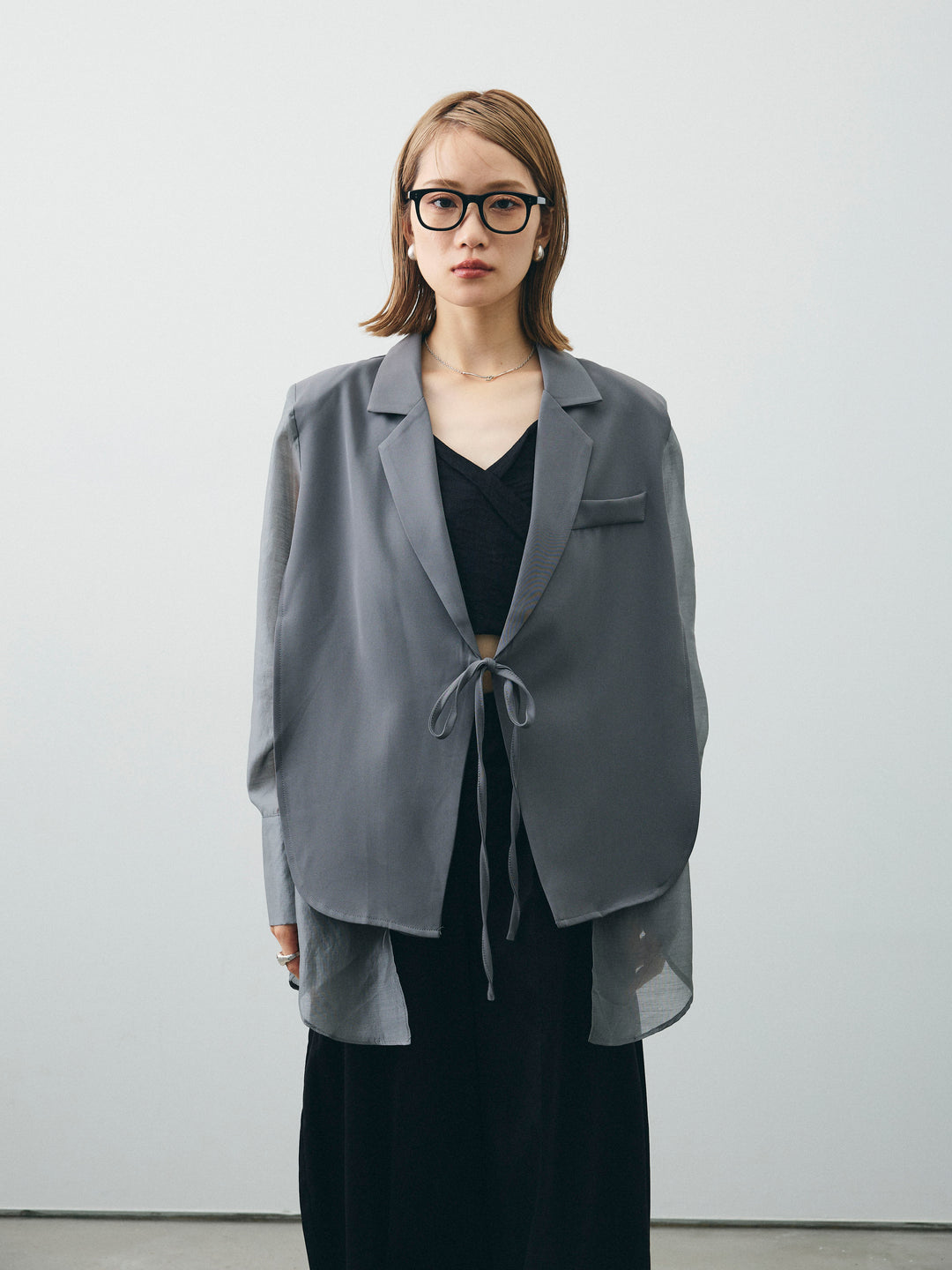 [予約]シアー切替テーラードジャケット/グレー