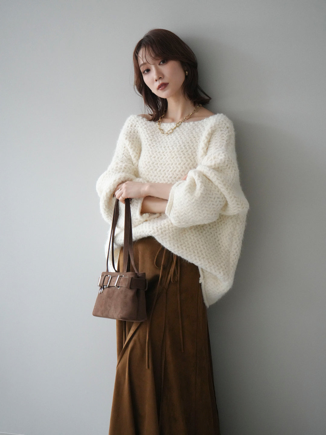 [予約]ワッフル編みオーバーニットプルオーバー/off