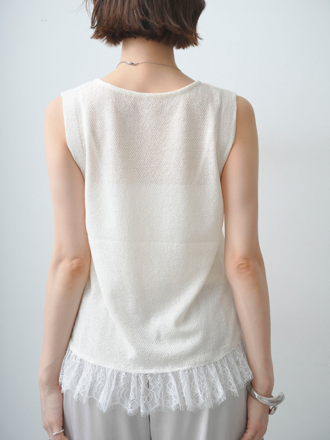 [予約]レースドッキングノースリニットトップス/ivory