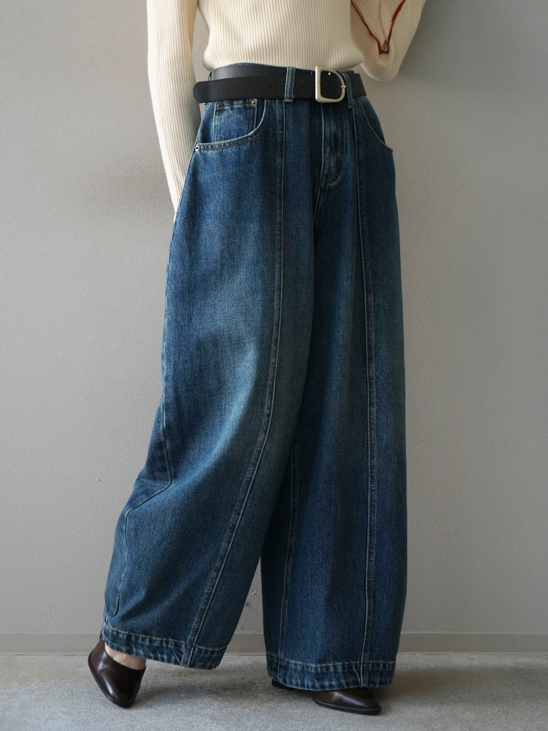 [予約]フロント切替カーブデニムパンツ/blue