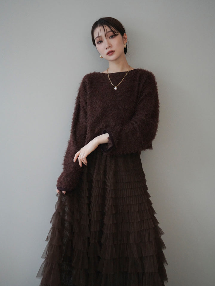 [予約]バイカラー2WAYシャギーニットカーディガン/brown