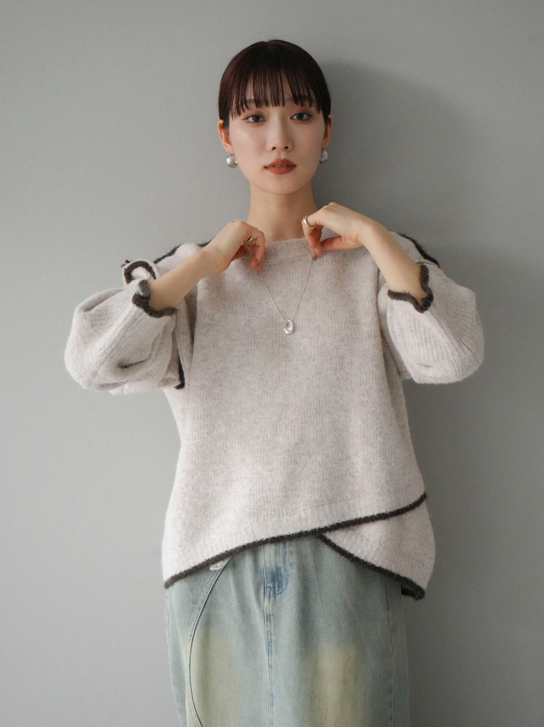 [預訂] 色彩協調針織套頭衫/象牙色