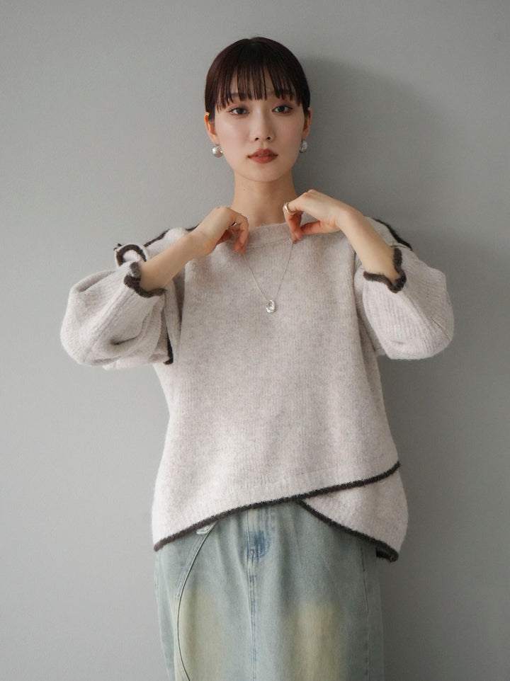 [預訂] 色彩協調針織套頭衫/象牙色