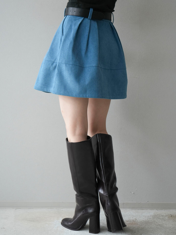 [予約]ベルト付インパンコーデュロイタックフレアスカート/blue