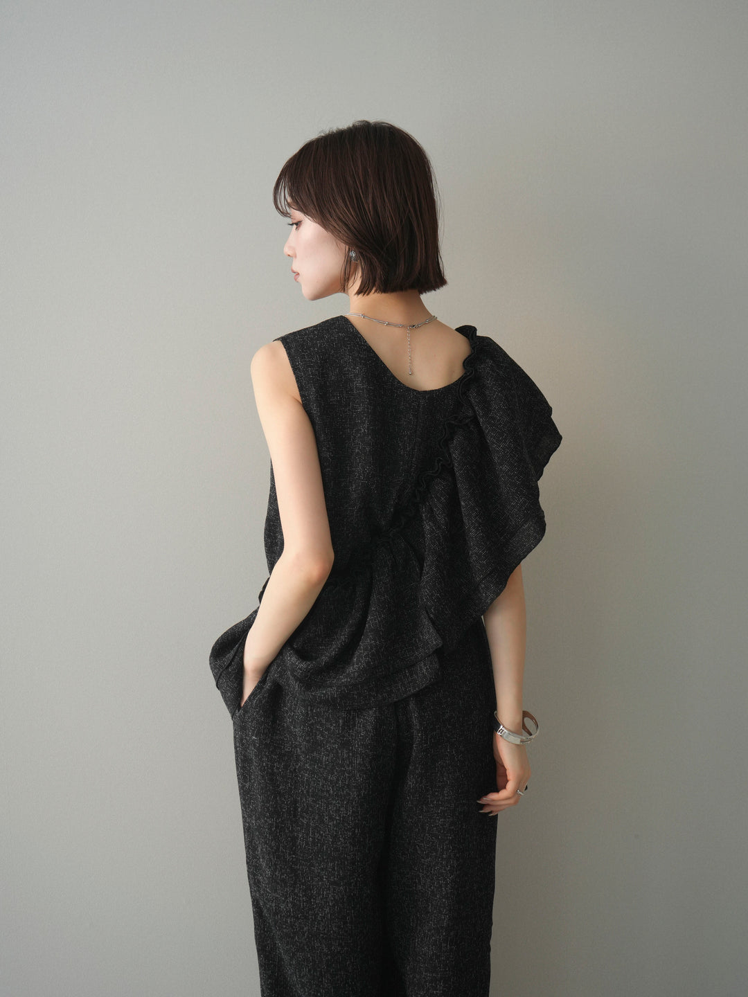 [SET]3WAYミックスツイードギャザーオールインワン+選べるアクセセット(2set)