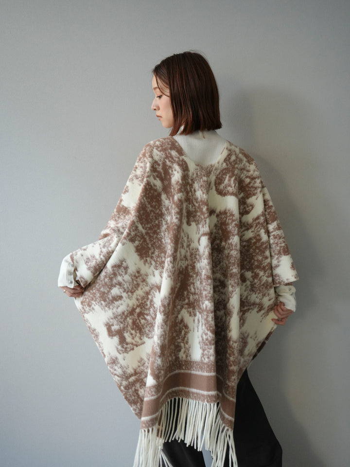 [予約]アブストラクト柄ストールポンチョ/アイボリー