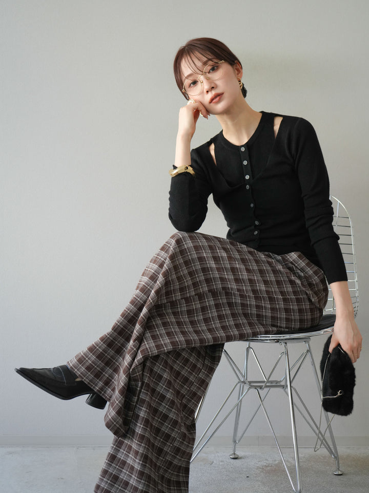 [予約]レイヤードデザインニットカーディガン/ブラック