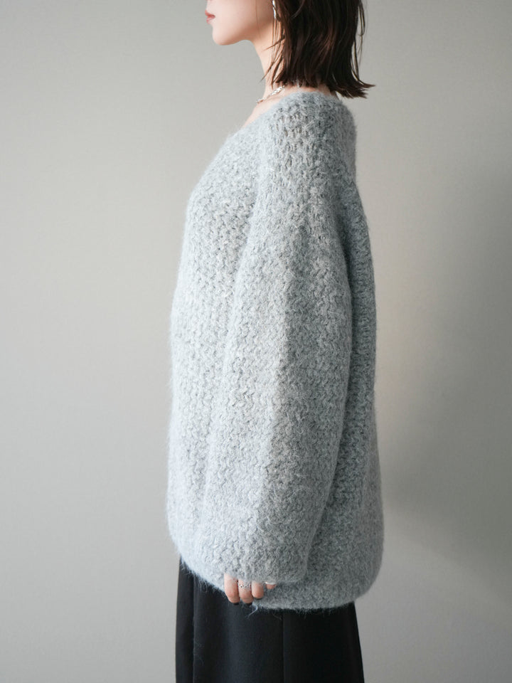 [予約]ウールタッチラメミックスヤーンVネックニットプルオーバー/lightgray