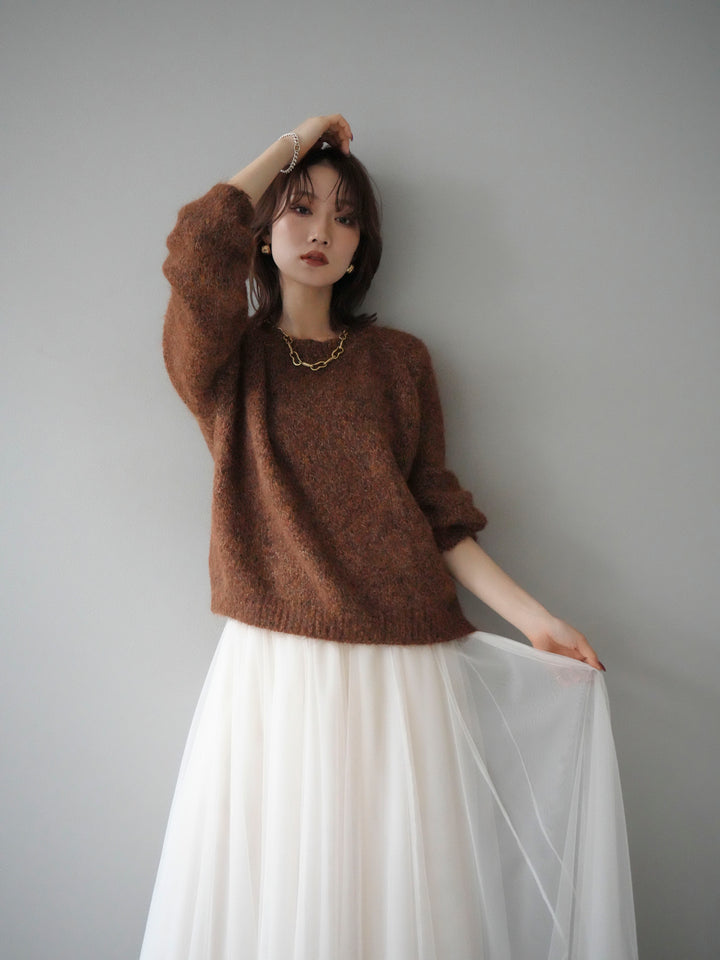 [SET]ロゴラベルミックスヤーンニットプルオーバー+選べるアクセセット(2set)