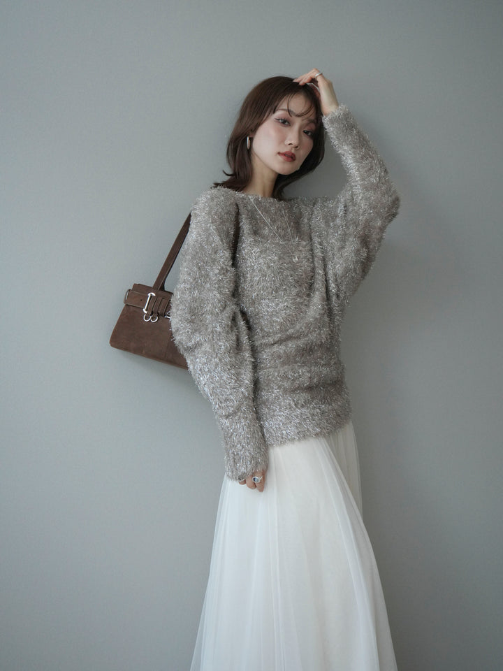 [予約]ラメシャギードルマンニットプルオーバー/beige