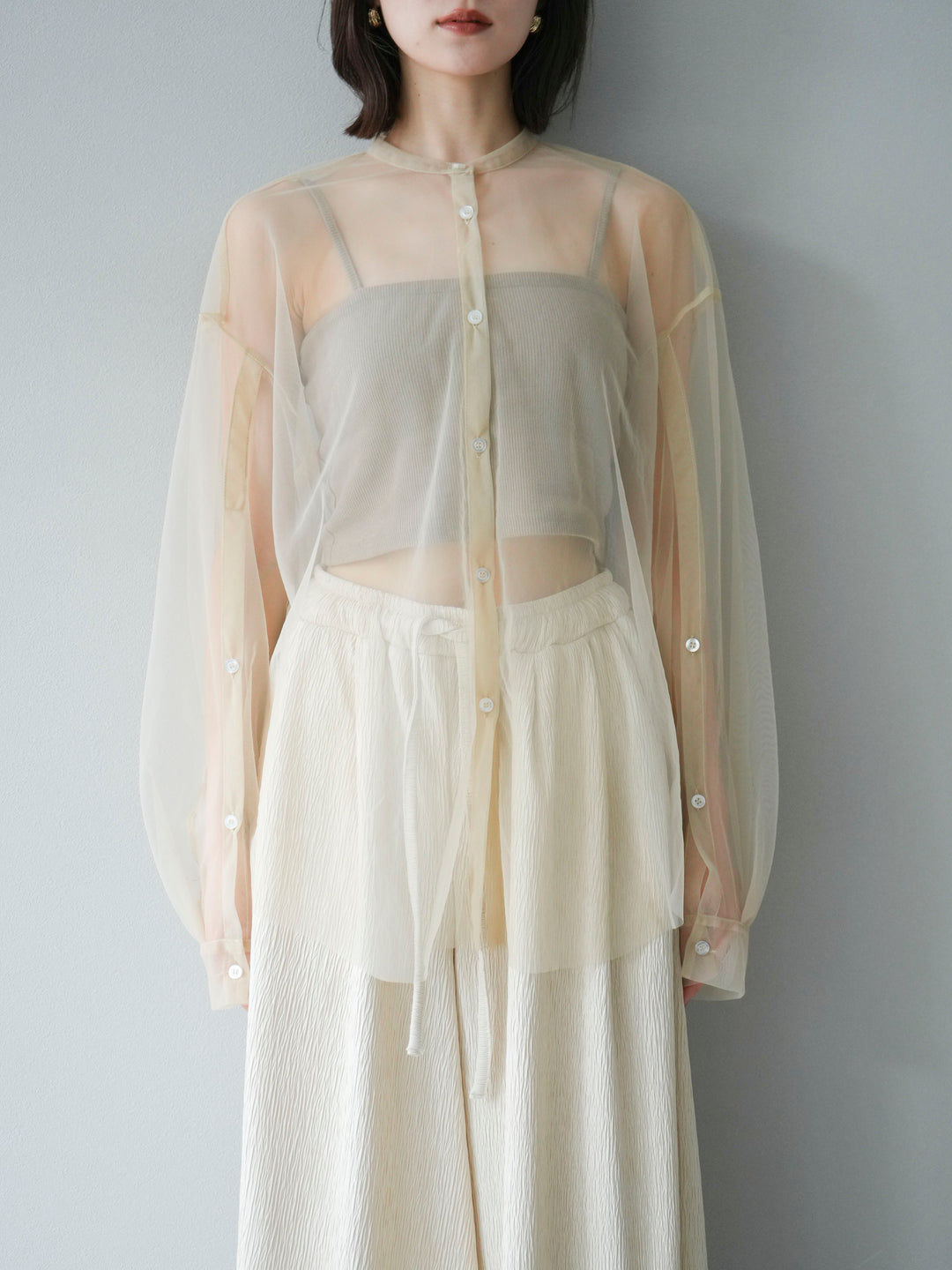 [予約]2WAYスリーブチュールシャツ/ベージュ　