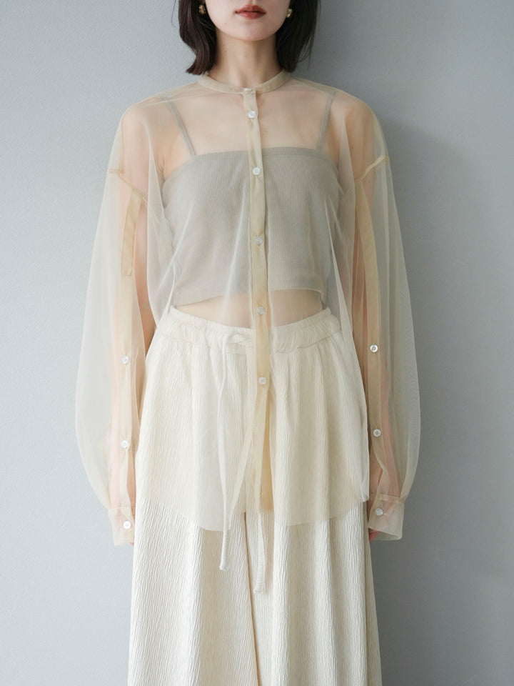 [予約]2WAYスリーブチュールシャツ/ベージュ　