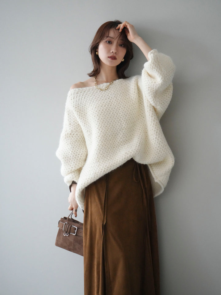 [予約]ワッフル編みオーバーニットプルオーバー/off