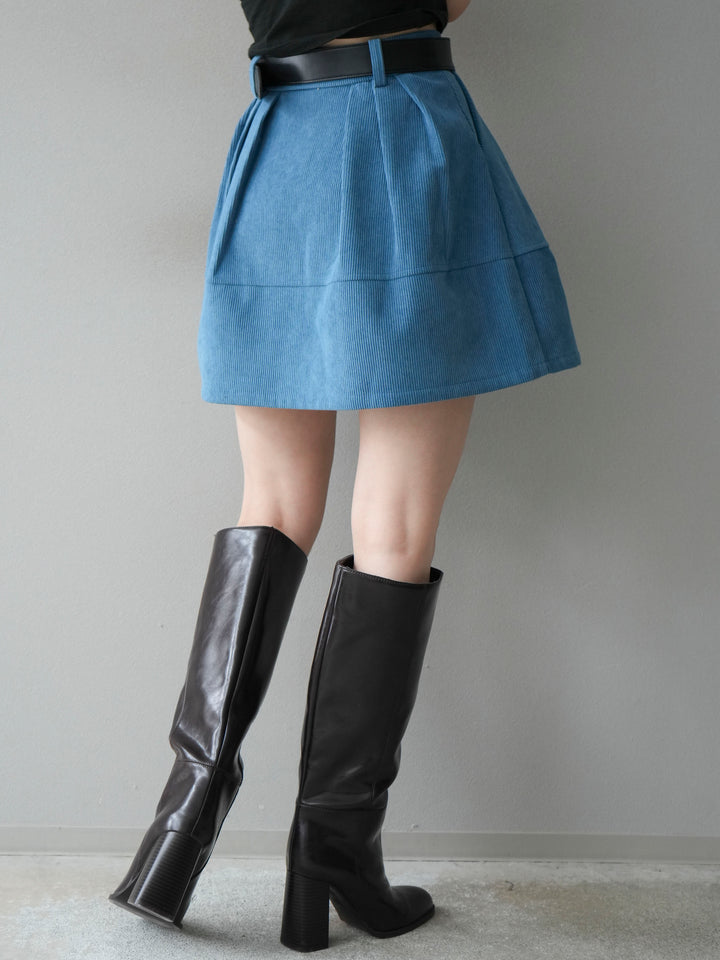 [予約]ベルト付インパンコーデュロイタックフレアスカート/blue
