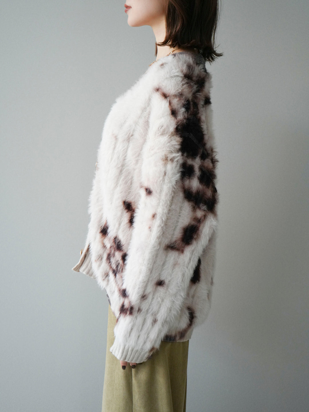 [予約]ニュアンス柄シャギーニットカーディガン/ivory