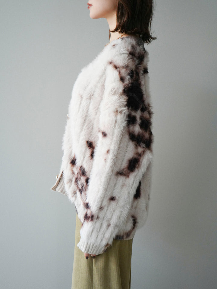 [予約]ニュアンス柄シャギーニットカーディガン/ivory