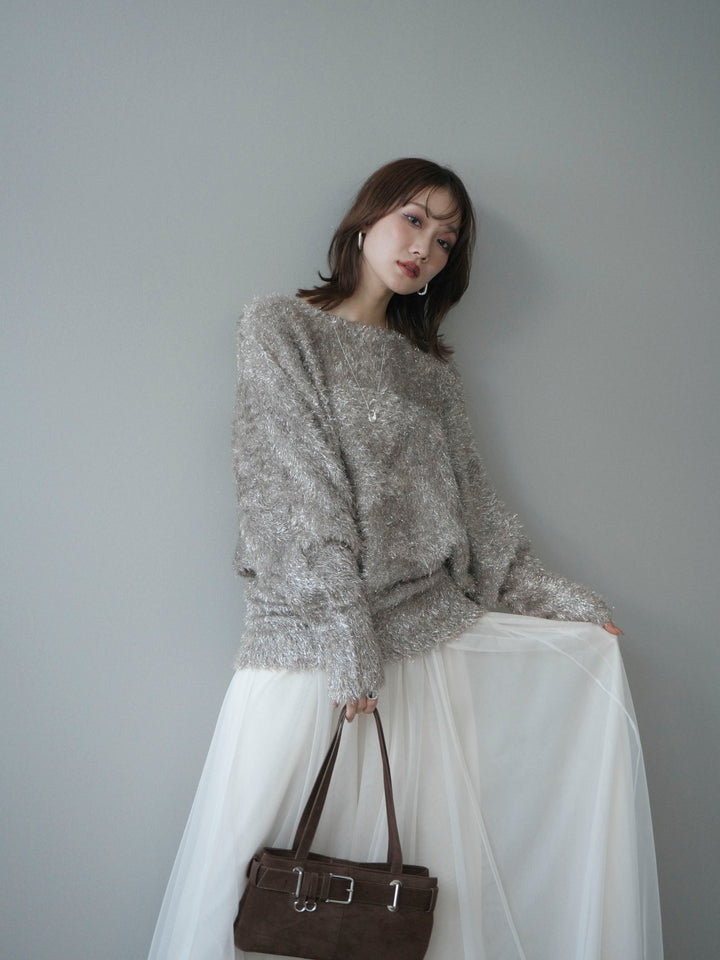 [予約]ラメシャギードルマンニットプルオーバー/beige