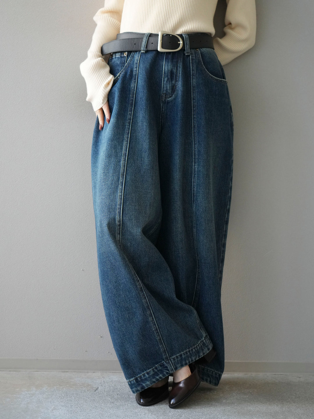 [予約]フロント切替カーブデニムパンツ/blue