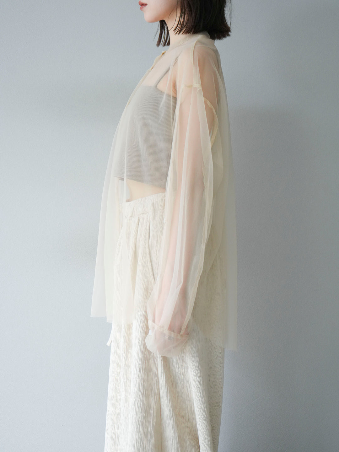 [予約]2WAYスリーブチュールシャツ/ベージュ　