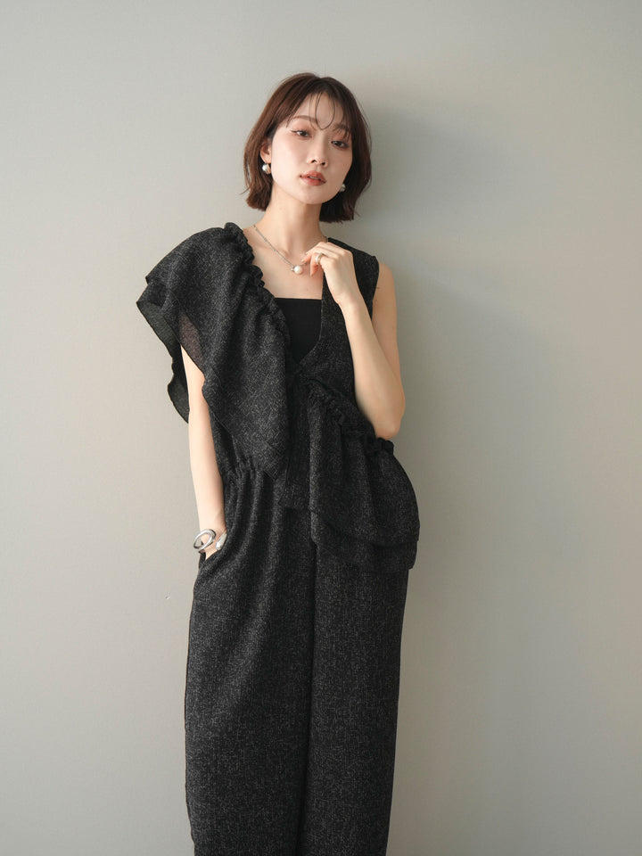 [SET]3WAYミックスツイードギャザーオールインワン+選べるアクセセット(2set)