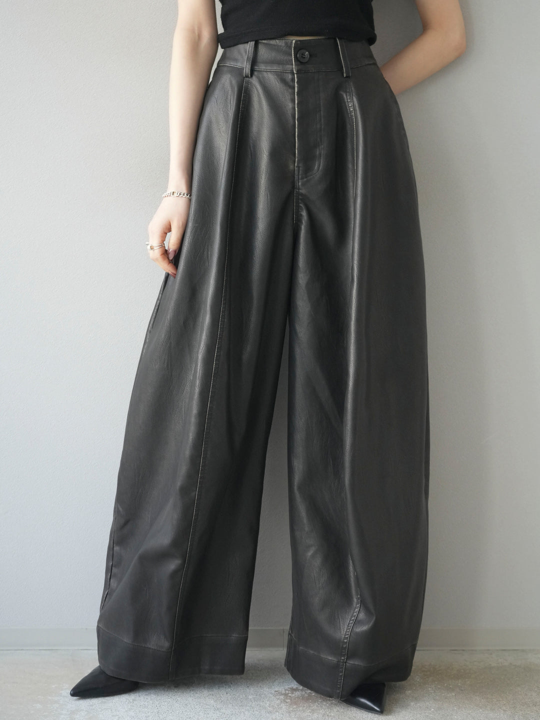[予約]ヴィンテージレザーバギーパンツ/gray
