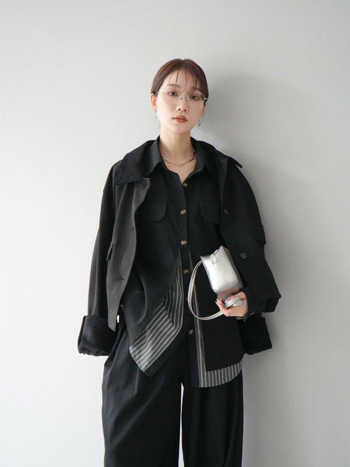 [予約]コーデュロイ切替スウェードショートジャケット/ブラック