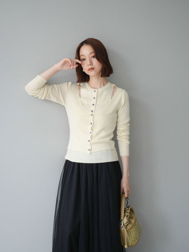 [予約]レイヤードデザインニットカーディガン/アイボリー