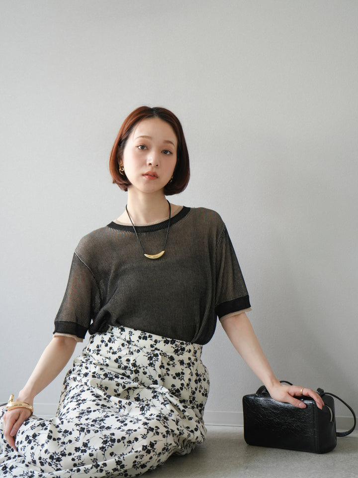 [SET]リネンタッチ配色二重臼ハーフニットトップス+選べるアソート柄スカートセット(2set)