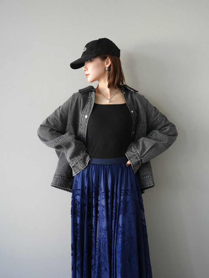 [予約]スウェード襟切替デニムブルゾン/ブラック