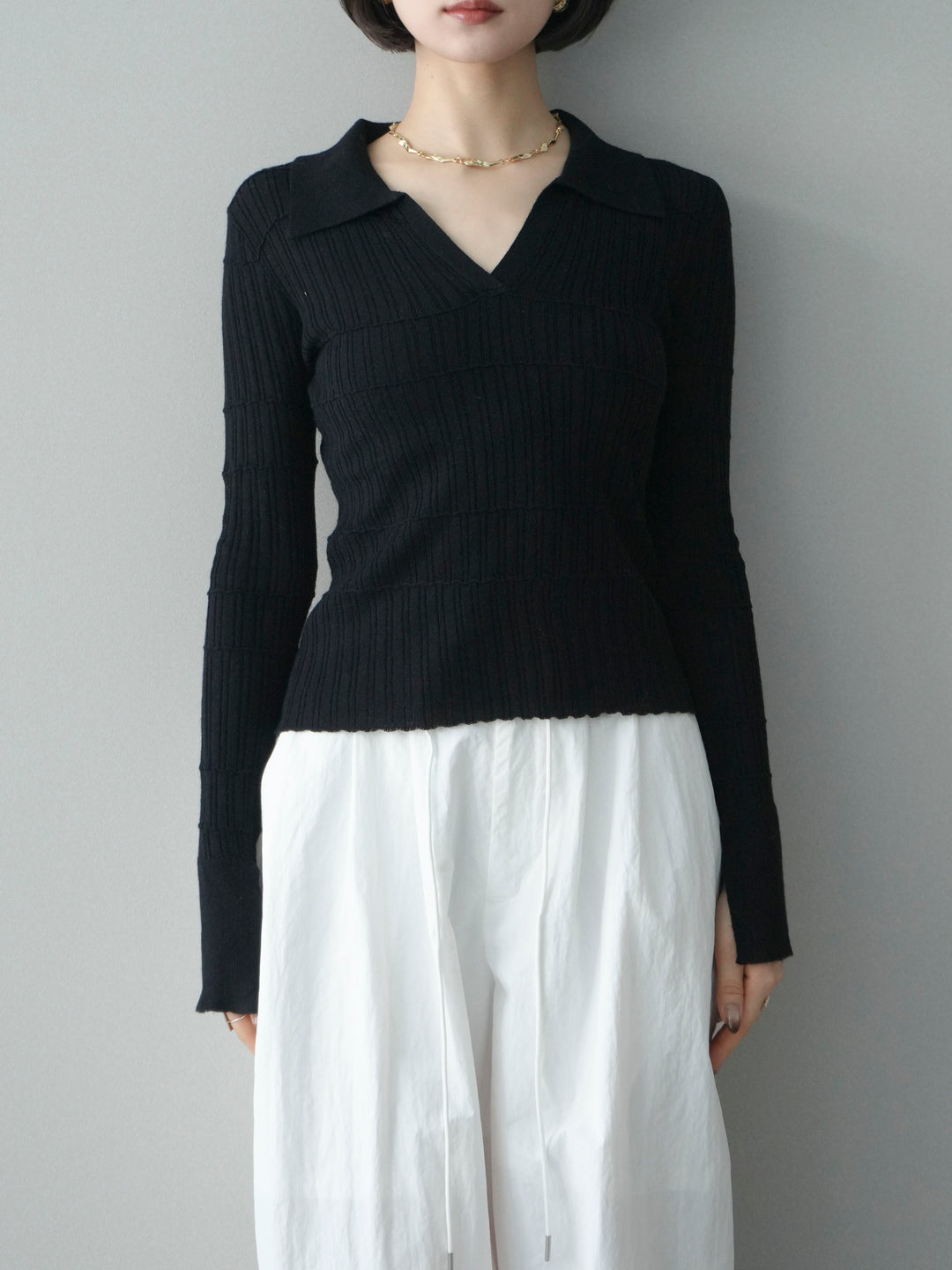 [予約]シアーリブスキッパーニットトップス/black