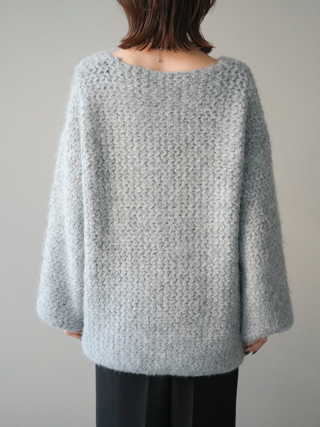 [予約]ウールタッチラメミックスヤーンVネックニットプルオーバー/lightgray