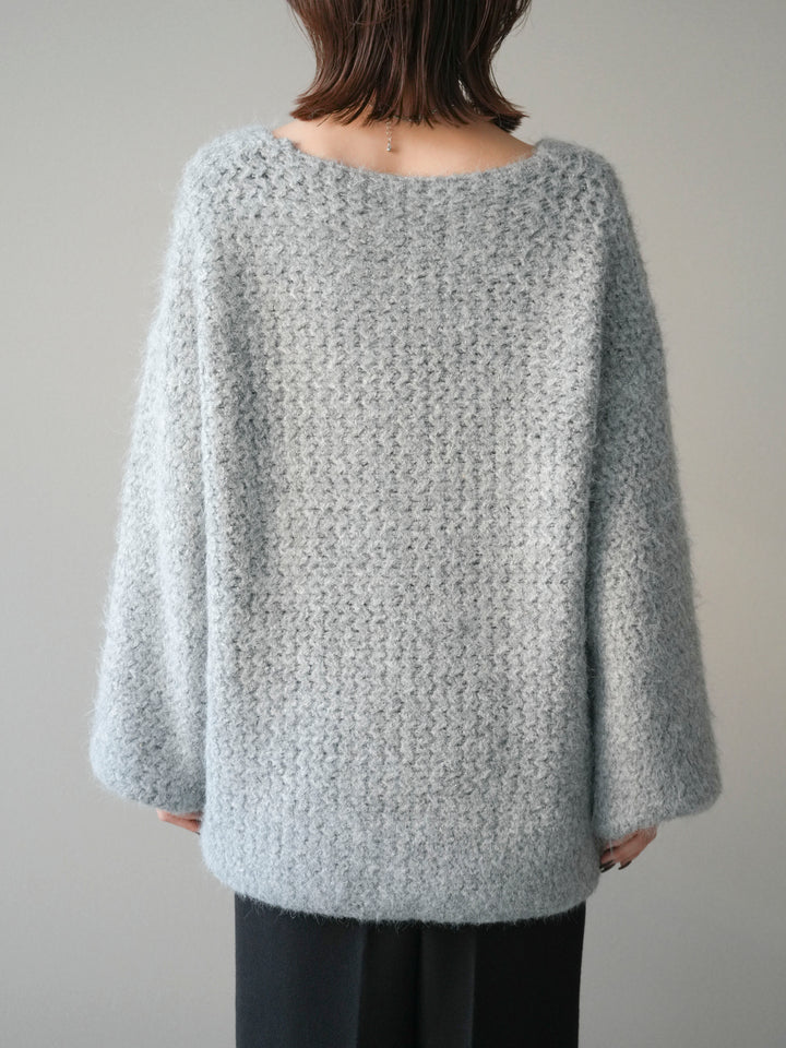 [予約]ウールタッチラメミックスヤーンVネックニットプルオーバー/lightgray