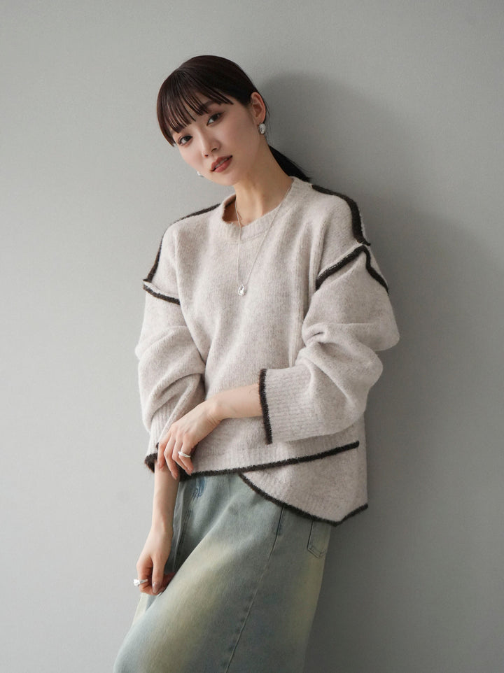 [預訂] 色彩協調針織套頭衫/象牙色