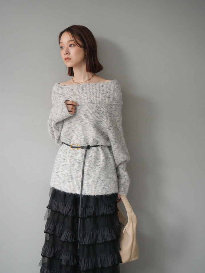 [予約]ミックスヤーンオフショルルーズニットプルオーバー/ベージュ