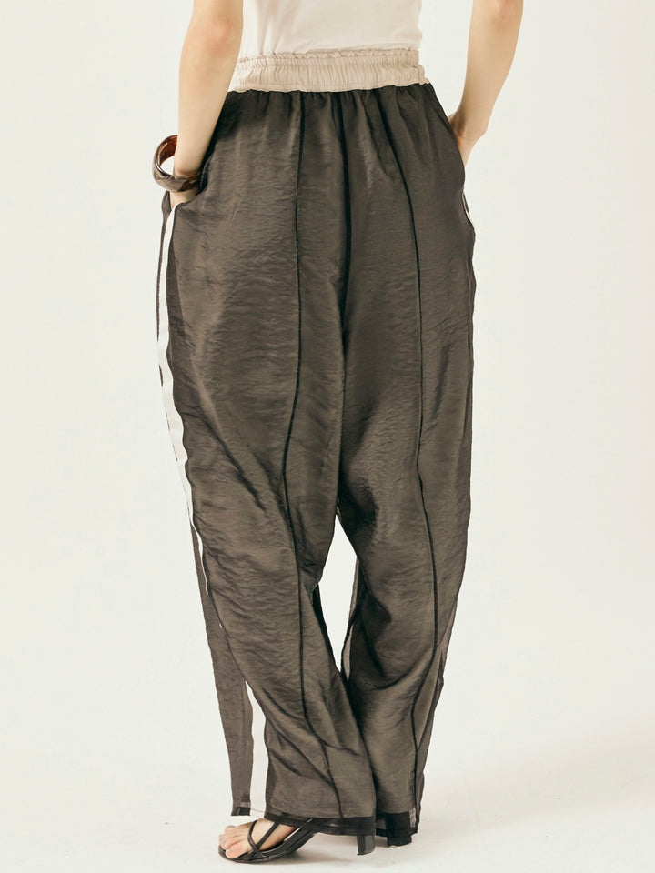 [予約]オーガンジーレイヤードサイドラインパンツ/ブラック