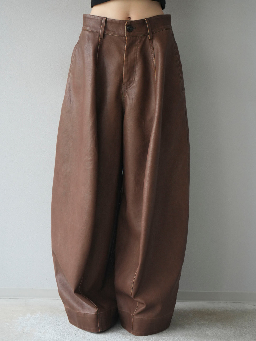 [予約]ヴィンテージレザーバギーパンツ/brown