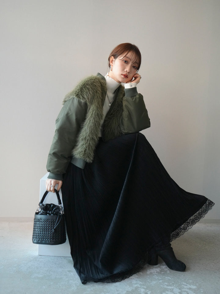 [SET]ファードッキングMA-1+裾レーススウェードプリーツマキシスカート(2set)